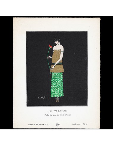 Gazette du Bon Ton - Le Lys rouge, robe du soir de Paul Poiret, planche de Simone Puget (n°4, 1914) sur le site 