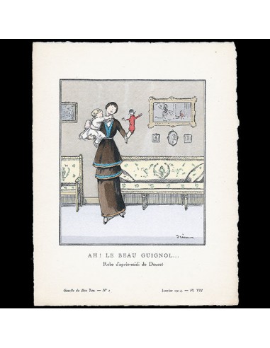 Gazette du Bon Ton - Ah le beau Guignol, robe d'après-midi de Doucet, planche de Jacques Drésa (n°1, 1914) Vous souhaitez 