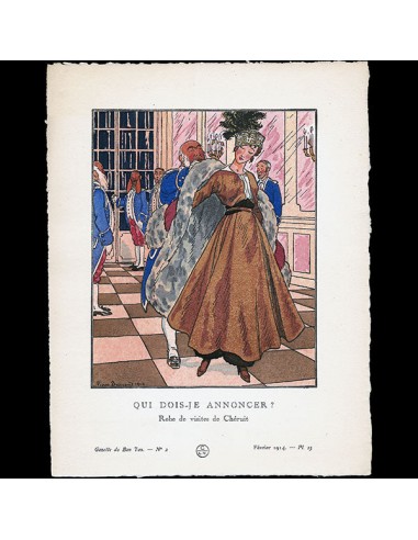 Gazette du Bon Ton - Qui dois-je annoncer ? robe de visites de Chéruit, planche de Pierre Brissaud (n°2, 1914) est présent 