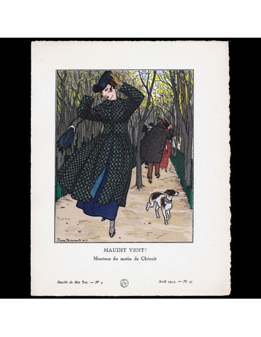 Gazette du Bon Ton - Maudit vent ! manteau du matin de Chéruit, planche de Pierre Brissaud (n°4, 1914) solde