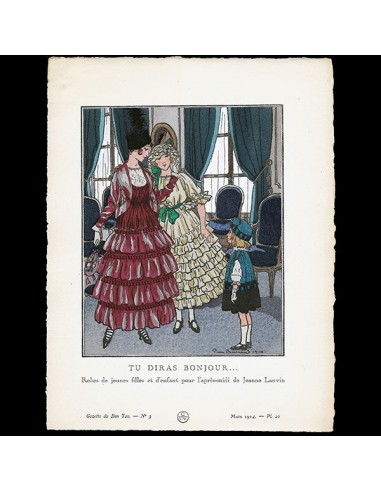 Gazette du Bon Ton - Tu diras bonjour robes d'après-midi de Jeanne Lanvin planche de Pierre Brissaud (n°3, 1914) plus qu'un jeu 