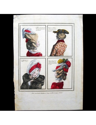 Gallerie des Modes et Costumes Français, 1778-1787, gravure n° D 21, Coeffure a trois boucles en arriere (1778) france