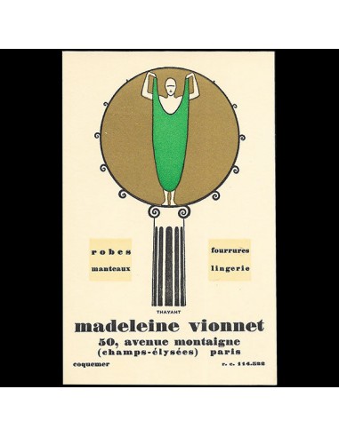 Vionnet - Carte de la maison, 50 avenue Montaigne à Paris (circa 1924) les muscles