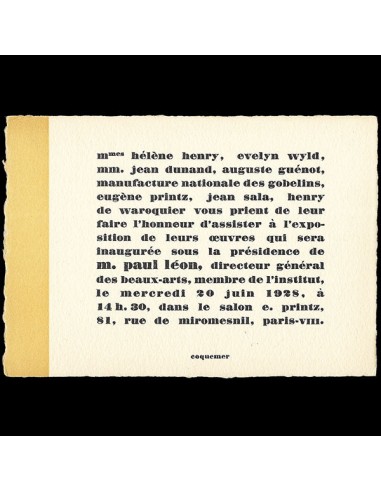 Printz - Carte d'invitation à l'exposition d'artistes au 81 rue de Miromesnil à Paris (1928) Toutes les collections ici