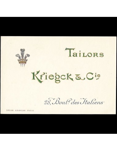 Kriegck Tailors - Carte d'invitation, 28  boulevard des Capucines à Paris (circa 1910) des créatures d'habitude