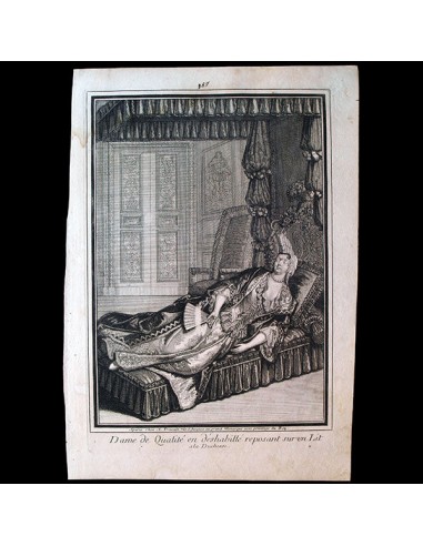 Trouvain - Dame de qualité en déshabillé reposant sur un lit à la duchesse (circa 1690) l'achat 