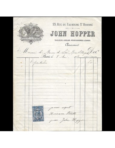 John Hopper - Facture du tailleur anglais, 29 rue du Faubourg Saint-Honoré à Paris (1880) est présent 