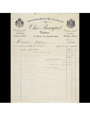 Théo Bousquet - Facture du tailleur, 17 rue Le Peletier à Paris (1907) Faites des économies