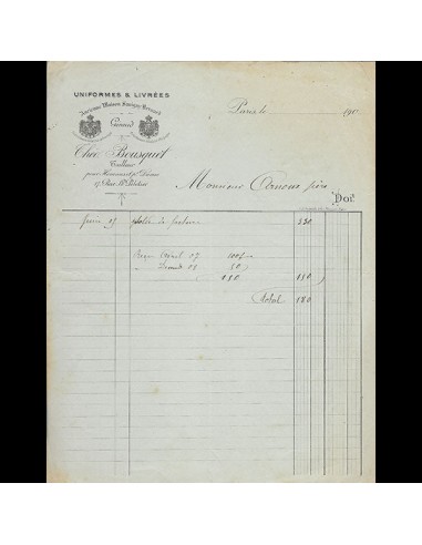 Théo Bousquet - Facture du tailleur, 17 rue Le Peletier à Paris (1909) est présent 