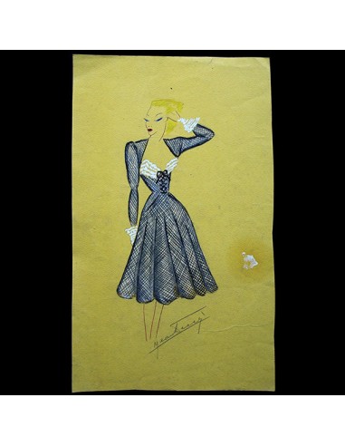 Jean Desses - Dessin d'une robe, circa 1950 hantent personnes