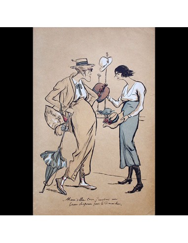 Coco Chanel, caricature de SEM pour Le Grand Monde à l’envers (1919) en stock