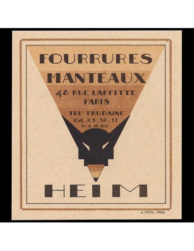 Heim - Carte de la maison Heim, Fourrures et Manteaux, 48 rue Laffitte à Paris (circa 1927-1930) meilleur choix